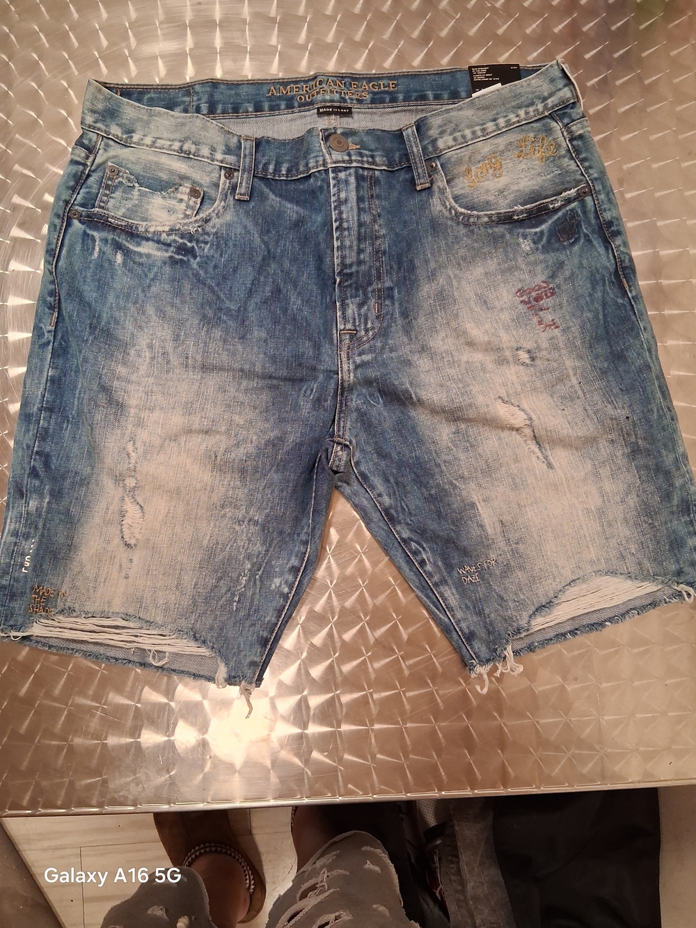 American Eagle Outfitters Light Blue Distressed Denim Shorts